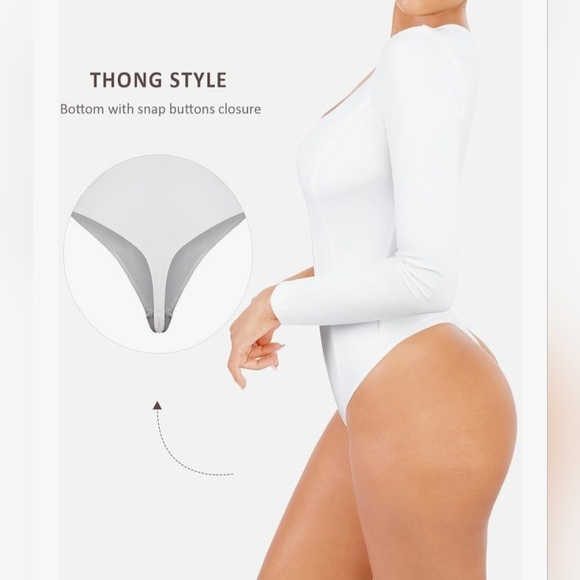 Women's White Long Sleeve Shapewear Bodysuit - Picture 5 of 11